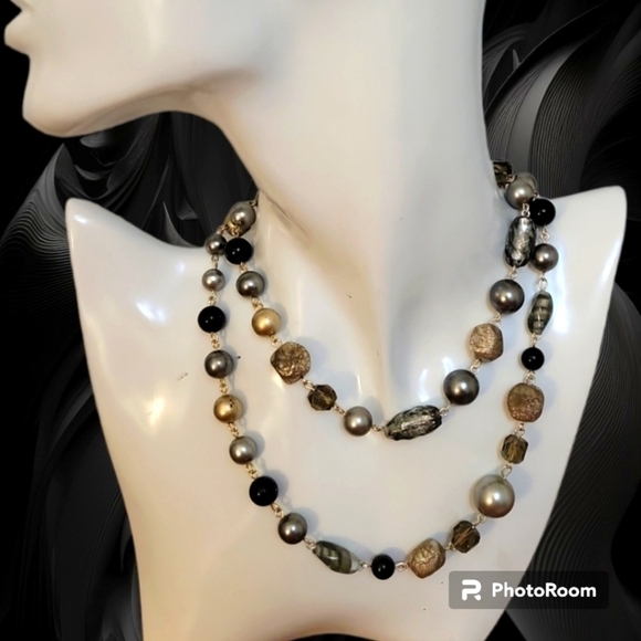 HANDMADE Silver Foil Glass Beaded Chain Necklace - Picture 1 of 6